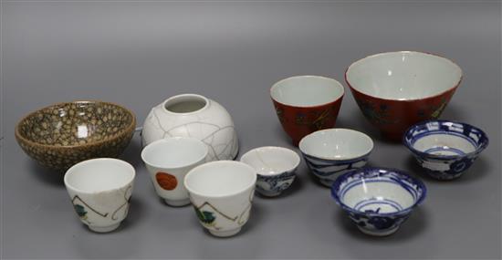 A group of Chinese porcelain cups and a brush washer